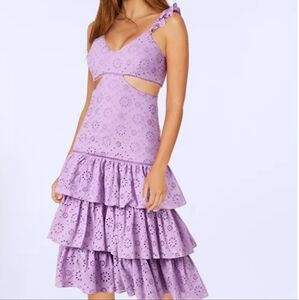LIKELY Women's Rosanna Eyelet Tiered Ruffle Dress 8 Violet NWT Feminine